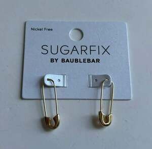 Sugarfix BaubleBar Safety Pin Hoop Earrings Gold Tone Statement Lightweight